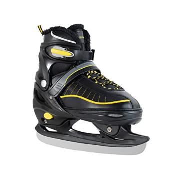 Imagem de Patins de gelo, patins de gelo ajustáveis para homens, mulheres e crianças, patins de gelo de aço inoxidável, sistema de cadarço rápido e fivela de bloqueio, 4 tamanhos ajustáveis (preto, P (11C-1) infantil)