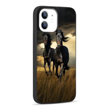 Imagem de ZHEPAITAO Capa compatível com iPhone 12 para iPhone 12 Pro, capa de iPhone de cavalo animal fixe preto para meninas e mulheres, capa de TPU macia à prova de choque