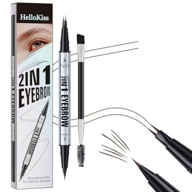 Imagem de Lápis de sobrancelha para mulheres, marrom, 2 em 1, ponta dupla, com ponta de 2 garfos e ponta de pincel precisa, caneta de sobrancelha microblading para sobrancelhas naturais à prova d'água de longa