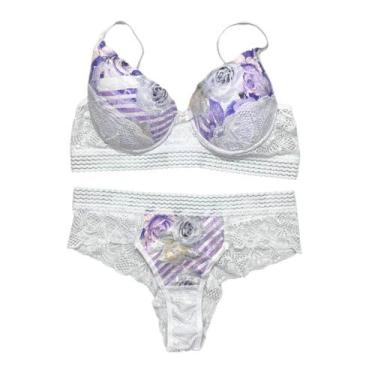 Imagem de Conjunto de Calcinha e Sutiã Rendado Com Bojo Floral  Lingerie Charmos