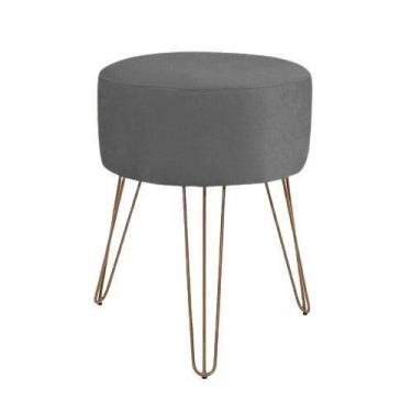 Imagem de Puff Puf Banqueta Redonda Sala,Quarto, Cinza Pés Bronze - Decore.Com