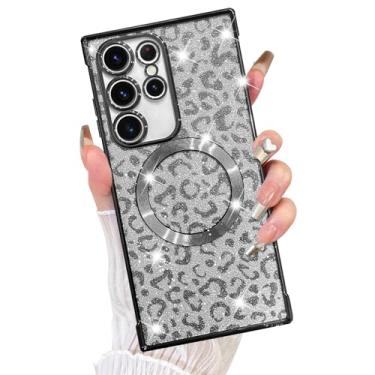 Imagem de Fiyart Capa projetada para Samsung Galaxy S23 Ultra, compatível com MagSafe Cheetah Print Plating Proteção para câmera Clear Magnetic Glitter Leopard Phone Bumper para mulheres meninas 6,8 polegadas