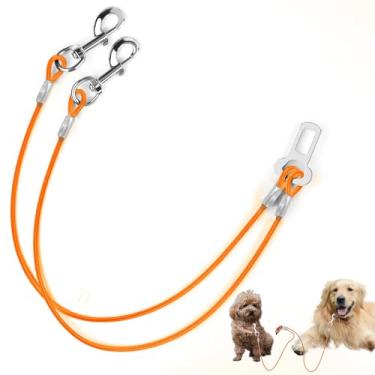 Imagem de Dog Seat Belt Harness for Car,Banda de segurança do Leash de Fios cobertos para Cães,Sem Chew Tether Cable Vehicle Dog Leash,Y Shape Two Dog Harness Seat Belt para Car Trip (Orange)