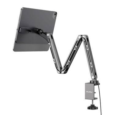 Imagem de KU XIU Suporte magnético de carregamento sem fio para iPad Pro 12,9, iPad Air 13 M2, suporte de braço ajustável dobrável com cabo 2M, suporte de tablet de liga de alumínio para iPad Pro 12,9 3º/4º/5º