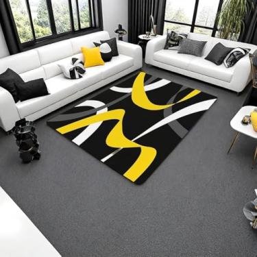Imagem de Erosebridal Tapete cinza preto amarelo cinza branco listrado abstrato tapete de chão para ambientes internos 1,52 m x 1,28 m para crianças e adultos com listras geométricas tapete decorativo moderno