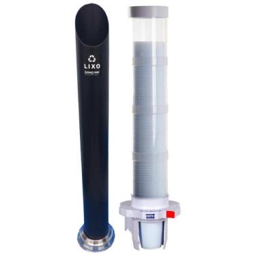 Imagem de Kit dispensador de copo água ez-cup com alavanca + lixeira preto para 