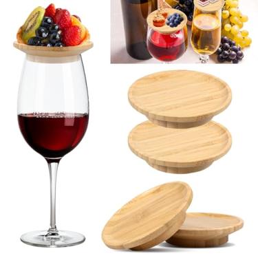 Imagem de FALESOUL Topo de charcutaria de taça de vinho, prato de copo de vinho de bambu, placa de charcutaria para copo de vinho, evita que o vinho tinto salpique para noite de vinho, festa, bares (4)
