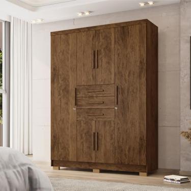 Imagem de Guarda Roupa Casal Belga 6 Portas de Bater 3 Gavetas com Cabideiros Nogueira G98 - Gran Belo