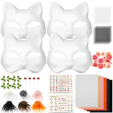 Imagem de DJAPWPX Kit DIY Máscara de gato em branco com tecido de feltro para pintura à mão anime meia máscara facial para baile de máscaras cosplay festa carnaval