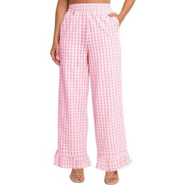 Imagem de Calças Flygo Gingham Cotton Y2K para mulheres rosa tamanho M