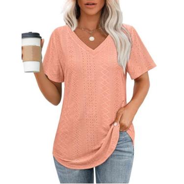 Imagem de Blusas OFEEFAN com decote em V, manga curta, soltas, férias na praia, 