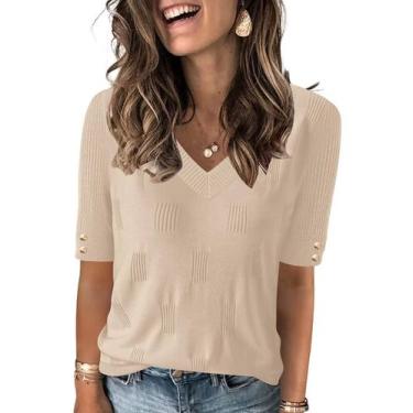 Imagem de Suéter AKEWEI, blusa feminina de primavera com decote em V e manga cur