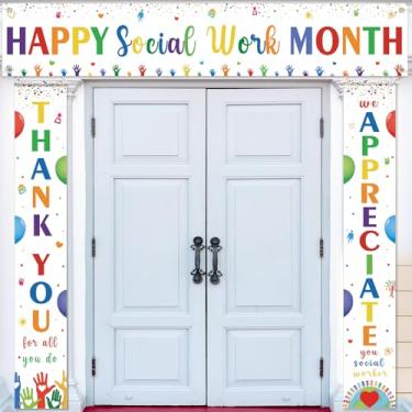 Imagem de Tingjoo Faixa de 3 peças Thank for All You Do We Appreciate You Banner for Custodial Staff Housekeeper EVS Nurse Veterans Social Worker Boss Lady Boss (Social Work Month)