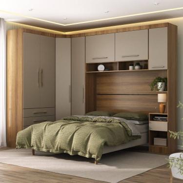 Imagem de Quarto Modulado Queen de Canto com Guarda-roupas Maleiro e Cabeceira Paris Master Luciane Moveis