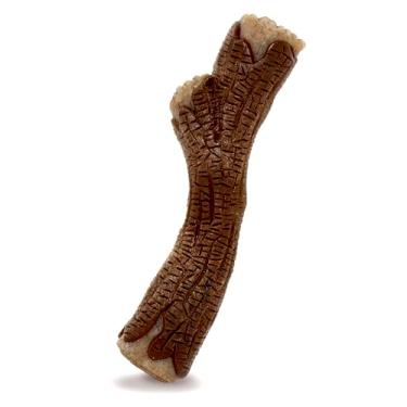 Imagem de Nylabone Brinquedo de vara de madeira real, brinquedo de mastigar forte para cães, brinquedo de borracha para cães de mastigação moderado e agressivo, sabor de bacon, tamanho médio - até 15,9 kg, 1