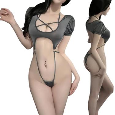 Imagem de SINROYEE Lingerie sexy de cosplay para mulheres - lingerie anime body de uma peça, lingerie sexy e roupa de cosplay (cinza 3)