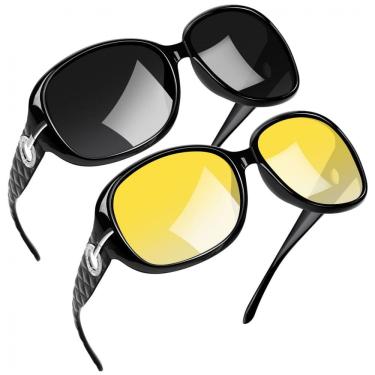 Imagem de Óculos de Sol Feminino Polarizados com Proteção UV, Joopin C02, 2 Unidades, Preto e Pre...