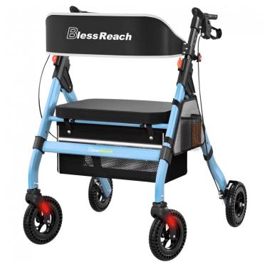 Imagem de Andador Adulto Idoso BlessReach com Assento, Suporta até 200 Quilos, Azul