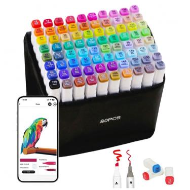 Imagem de Conjunto de Canetas Artisticas 80 Cores com Pontas Duplas para Crianças, Artistas e Adu...