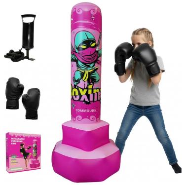 Imagem de COMMOUDS Saco de Pancadas Inflável 170 cm para Crianças com Luvas, Rebate Rápido, Ideal para Treinos de Karatê, Taekwondo e MMA