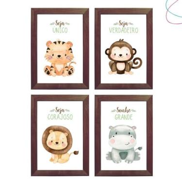 Imagem de Kit 4 Quadros Decorativos Infantil Safari Baby Aquarela - Creative Cat
