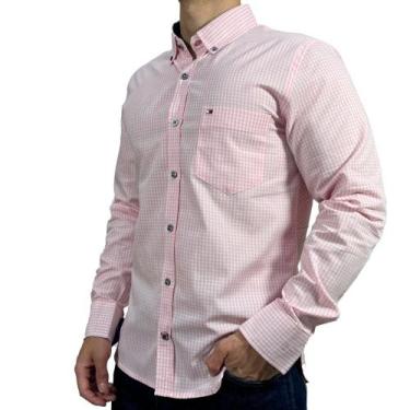 Imagem de Camisa Xadrez Country Masculina Manga Longa Riverton, Rosa, Claro, GG