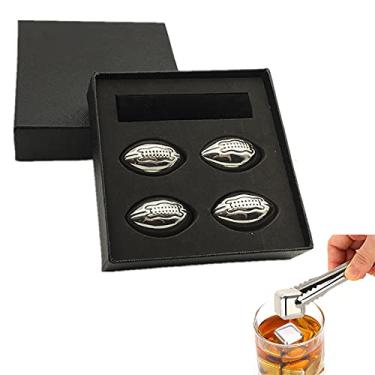 Imagem de HIOD Cubos de gelo em forma de uísque em formato de futebol cubos de gelo em aço inoxidável reutilizáveis Whisky pedra gelada bebida presente para homem