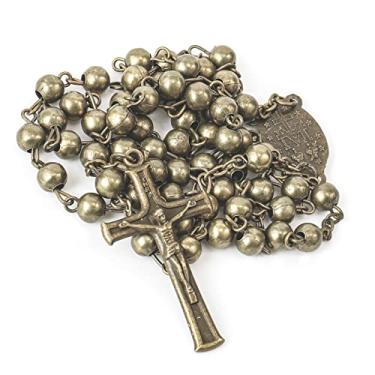 Imagem de Colar de rosário de combate com miçangas de metal da Nazareth Store com a medalha de St These, com design vintage Crucifixo - Bolsa de veludo