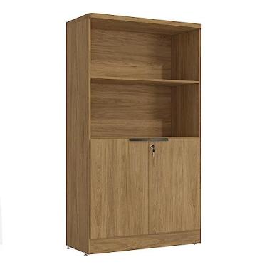 Imagem de Armário Estante Escritório Versátil Quarto 3 Prateleiras 2 Portas Organizador Marrom Madeira Avelã