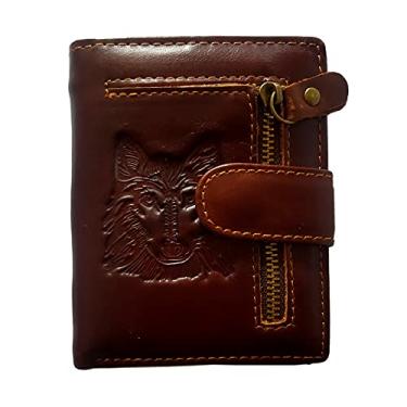 Imagem de East Rain Carteira masculina Cool Eagle Wolf Horse Totem couro bovino carteira vertical com zíper para vários cartões, Lobo Totem A, Retrô