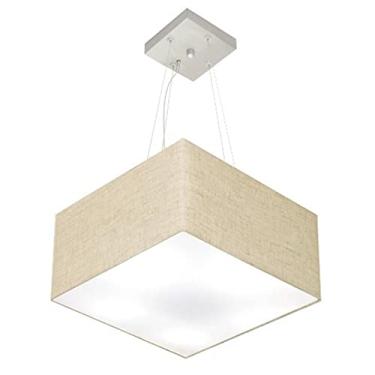 Imagem de Lustre Pendente Quadrado Cúpula Tecido 21/35x35 cm, Vivare Iluminação, Pendente4041 RST, Rustico Bege, Pequeno
