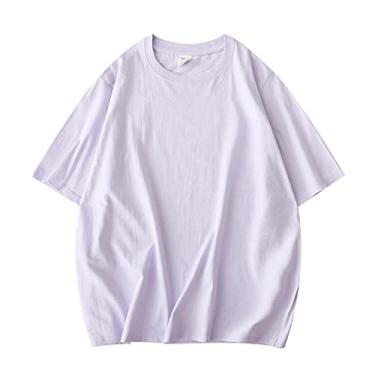 Imagem de Camisetas femininas cáqui sólidas camisetas femininas femininas manga curta camisetas para o verão, Roxo claro, XXG