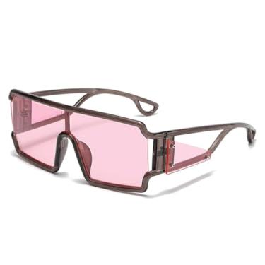 Imagem de Óculos de sol quadrados retrô de uma peça feminino oco pernas largas óculos de sol masculino, marrom claro rosa, tamanho único