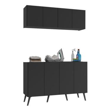 Imagem de Conjunto Lavanderia Retrô Multiuso Armário Aéreo E Balcão Mp5053 Preto Preto