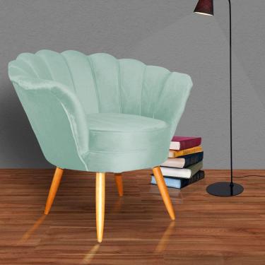 Imagem de Poltrona Decorativa Estofada Para Quarto Closet Pétala Veludo Acqua - LM DECOR
