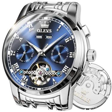 Imagem de OLEVS Relógio automático (sem necessidade de bateria) Relógios de pulso masculinos Relógios mecânicos automáticos moda clássico turbillon relógio esqueleto preto azul verde rosto, pulseira ajustável