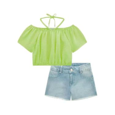 Imagem de Infanti Conjunto Blusa Com Shorts Jeans Verde