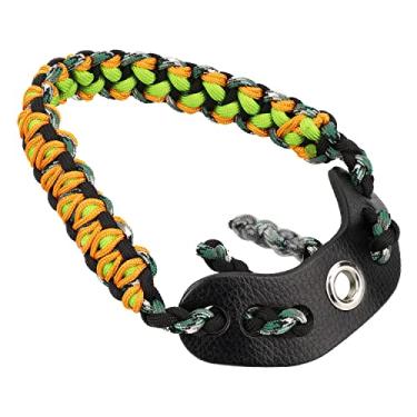 Imagem de SUNYA Alça de pulso com arco de tiro, alça de paracord 550 confortável na mão. Pala de couro de flor integral 100%, várias cores camufladas. Ajuste estabilizador de arco composto e recurvo. (Venom-A3)