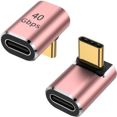 Imagem de AuviPal Adaptador USB C 90 graus (pacote com 2), conector USB C macho para fêmea em forma de L para Steam Deck, ROG Ally, MacBook, tablet, telefone e mais - ouro rosa