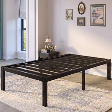 Imagem de Kydins Estruturas de cama de solteiro sem caixa mola necessária tamanho plataforma metal meninas meninos moldura de cama de solteiro preto resistente base de cama alta fácil montagem 45,7 cm alta antiderrapante sem ruído