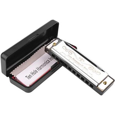 Imagem de Eison Gaita diatônica chave C padrão 10 furos 20 tons com estojo, mini gaita para iniciantes presente, prata, 1 pacote