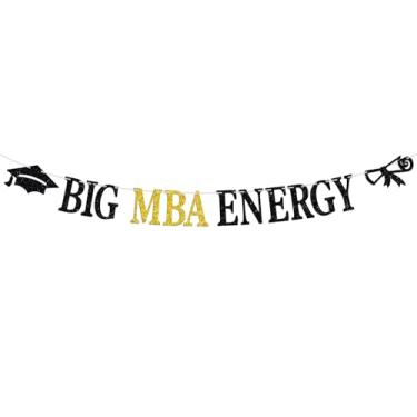 Imagem de Big MBA Energy Banner, Parabéns Grad, Parabéns pelo mestrado em administração de empresas, suprimentos para decorações de festas de formatura universitárias/universitárias, glitter preto e dourado