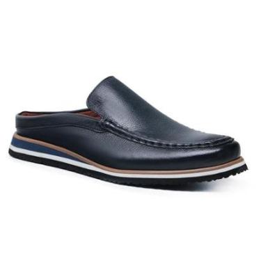 Imagem de Mocassim Mule Malbork Casual em Couro Azul Marinho Sola Borracha 1603AZ-Masculino