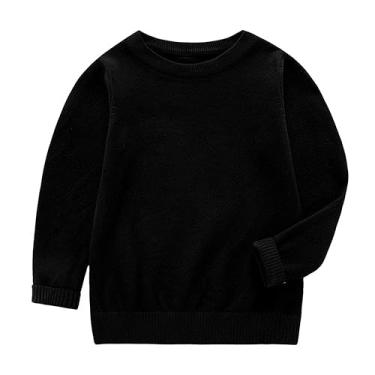 Imagem de Suéteres para bebês meninas meninos manga longa malha sólida suéter grosso gola redonda pulôver tops roupas de inverno 1-10, Preto, 3-4 Anos