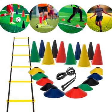 Imagem de Kit Funcional Escada + Corda + 10 Pratos + 10 Cones Treino, Cones Academia, Chapéu Chinês, Escada de Agilidade, Corda de Pular, Kit Musculação, Kit Futebol, Treino Futebol