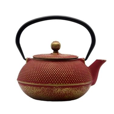 Imagem de SECHUDO Chaleira de chá de ferro fundido com infusor de aço inoxidável para fogão seguro revestido com interior esmaltado tesubin vermelho japonês para chá solto (900 ml)