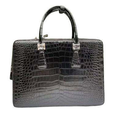 Imagem de Bolsa de trabalho genuína de crocodilo para homens de negócios, bolsa de trabalho ZIP, exótica, verdadeira, couro jacaré, masculina, grande, bolsa para laptop, Preto, 39cm(Length) x 29cm(Height) x