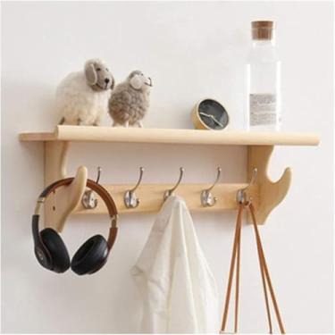 Imagem de Cabide com prateleira montado na parede cabide prateleira de entrada de madeira rústica com ganchos de metal vintage cabide pendurado cabide