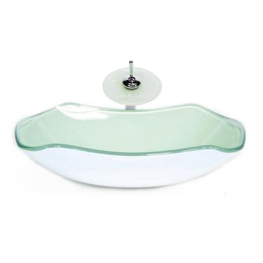 Imagem de Cuba vidro abaulada 51cm branca + válvula + torneira cascata