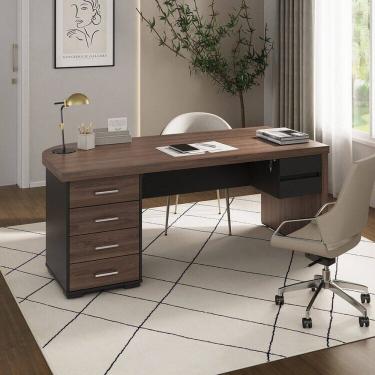 Imagem de Kit 2 Peças com Mesa para Escritório Diretor em Tamburato Le com Gavetas e Gaveteiro Suspenso Charuto/Preto